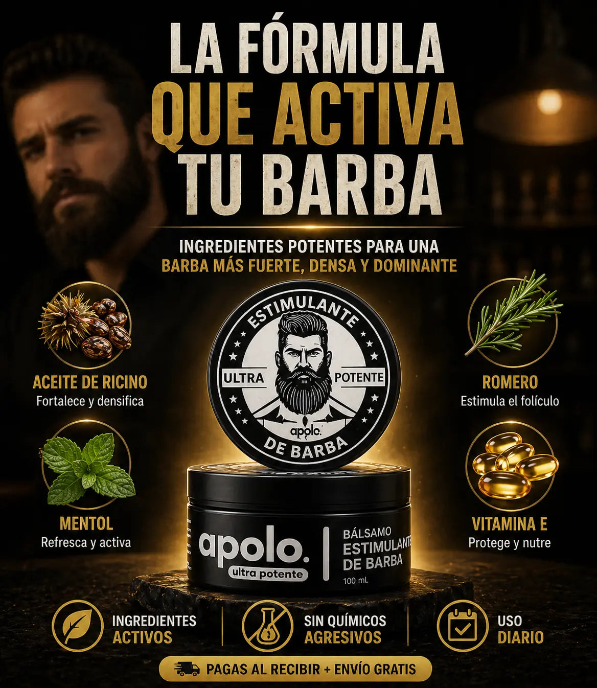 Bálsamo Apolo Ultra Potente – Estimulante de Barba para Densidad Total